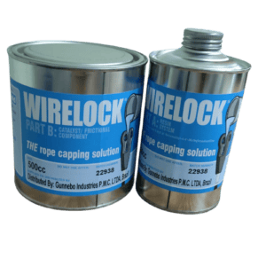 Kit de resina de poliéster WIRELOCK com duas latas para soquetagem de cabos de aço a frio.